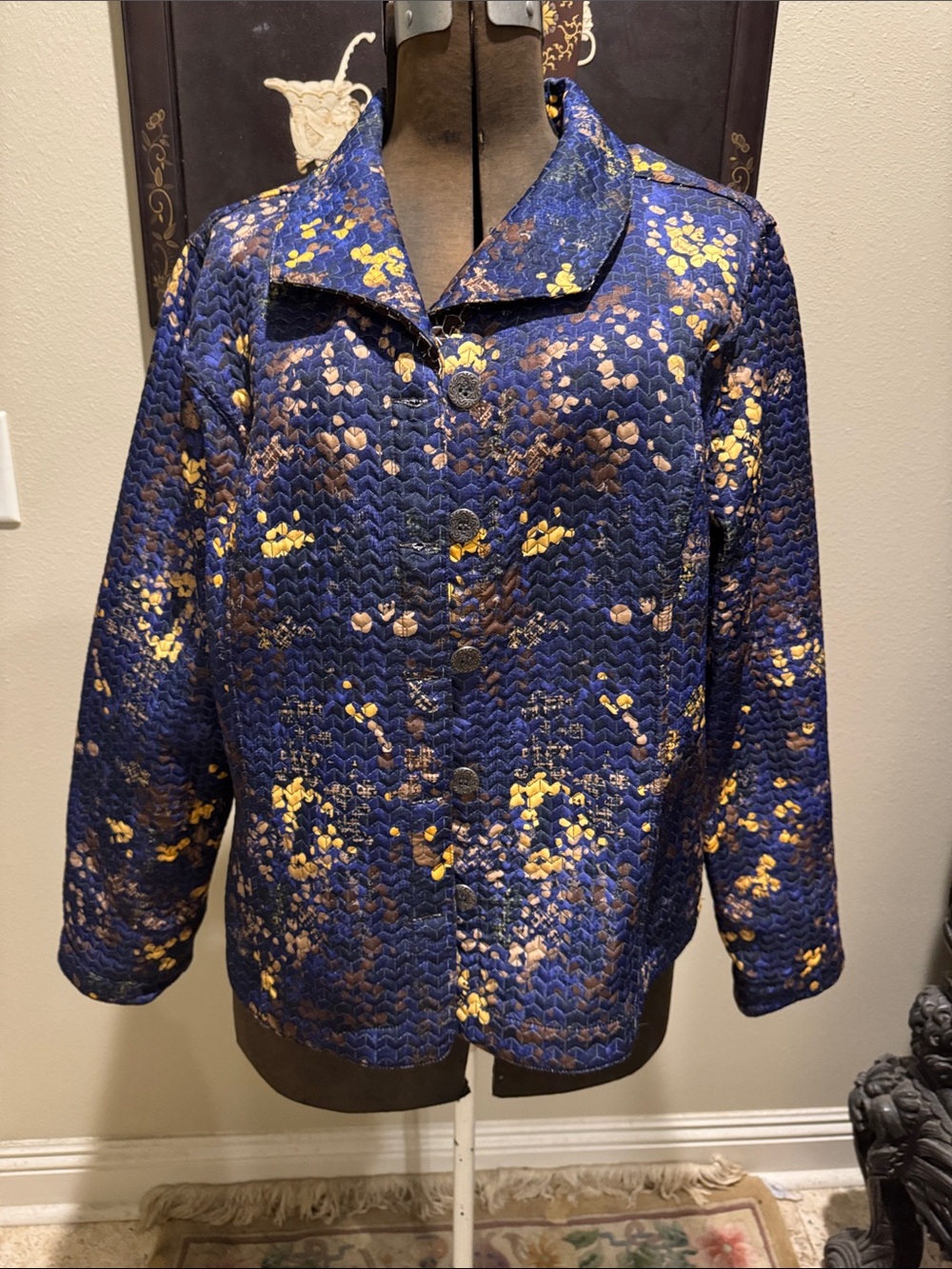Reversible Patterned Women’s Jacket in Brown and Blue